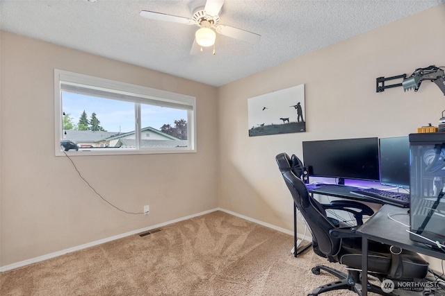 1401 Lum Rd, Centralia, WA 98531 - office area featuring carpet floors, ceiling fan, and a textured ceiling