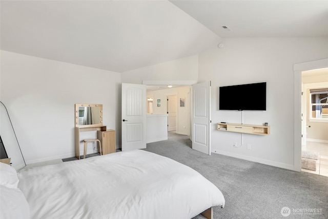 1803 65th Ct SE, Tumwater, WA 98501 - carpeted bedroom featuring stainless steel fridge and high vaulted ceiling