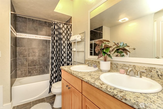 502 SW 326th St, Federal Way, WA 98023 - bathroom with double vanity, shower / bathtub combination with curtain, and tile patterned floors