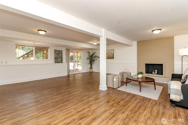502 SW 326th St, Federal Way, WA 98023 - living room with radiator, light wood-type flooring, and a fireplace