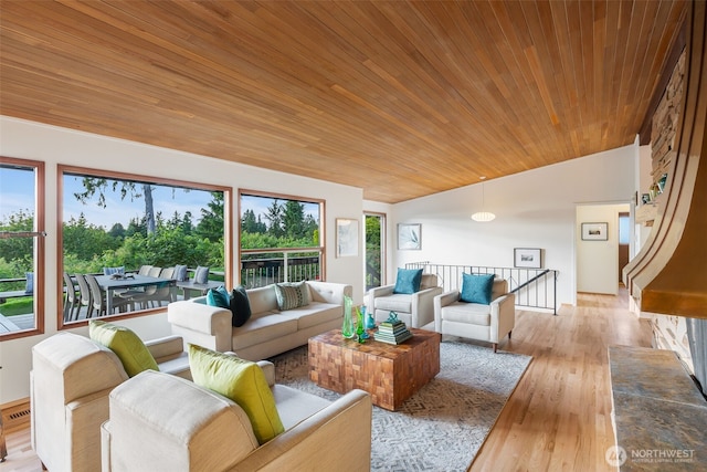 432 SW 206th St, Normandy Park, WA 98166 - living room with lofted ceiling, wood ceiling, and wood finished floors