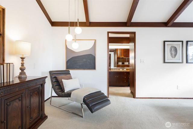 432 SW 206th St, Normandy Park, WA 98166 - living area featuring light carpet and beam ceiling