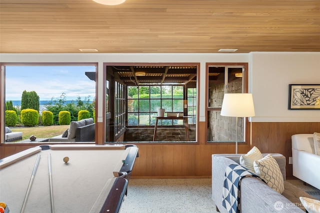 432 SW 206th St, Normandy Park, WA 98166 - game room featuring wooden walls, wooden ceiling, and a wainscoted wall