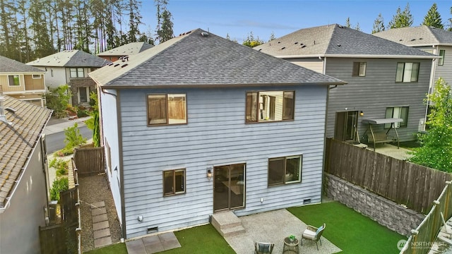 18405 15th Ave W, Lynnwood, WA 98037 - rear view of property with a fenced backyard, a shingled roof, and a patio