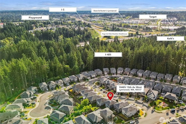 18405 15th Ave W, Lynnwood, WA 98037 - aerial perspective of suburban area with a heavily wooded area