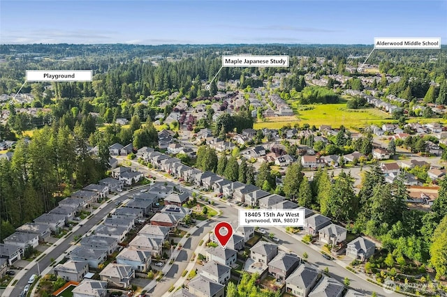 18405 15th Ave W, Lynnwood, WA 98037 - aerial view of property's location with nearby suburban area