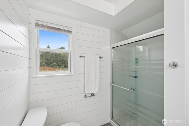 21206 9th Ave SE, Bothell, WA 98021 - bathroom featuring a shower stall and wooden walls