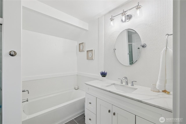21206 9th Ave SE, Bothell, WA 98021 - bathroom featuring vanity, a bath, and tile patterned flooring