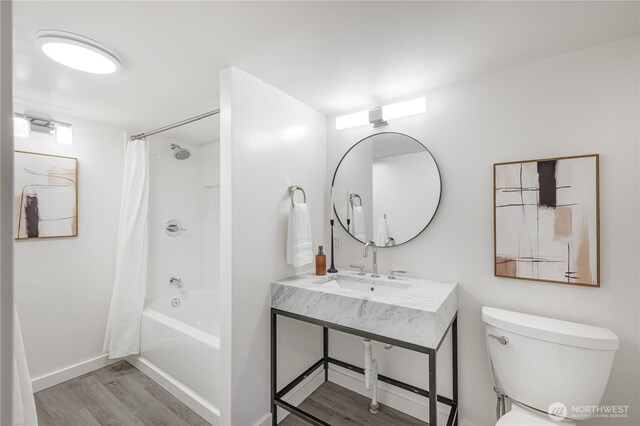13247 2nd Ave NW, Seattle, WA 98177 - full bath featuring wood finished floors, shower / tub combo with curtain, and vanity