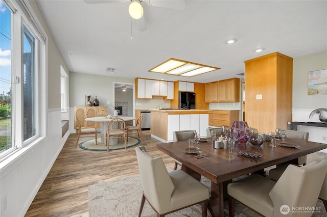 120 E Mason Ave, Buckley, WA 98321 - dining room with ceiling fan, light wood-type flooring, and recessed lighting