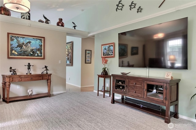 2237 Mcdonald Ave, Dupont, WA 98327 - carpeted living area with baseboards and crown molding