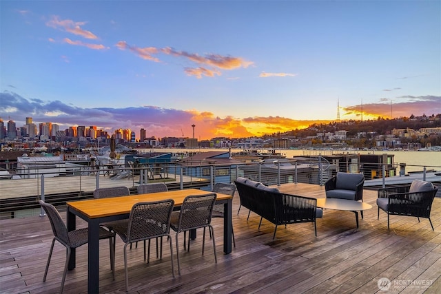 2241 Fairview Ave E Unit B, Seattle, WA 98102 - deck at dusk featuring a skyline view