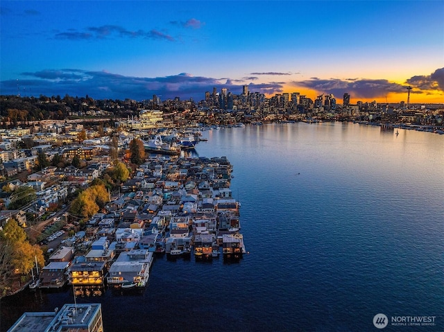 2241 Fairview Ave E Unit B, Seattle, WA 98102 - aerial view at dusk of a water view and a view of city