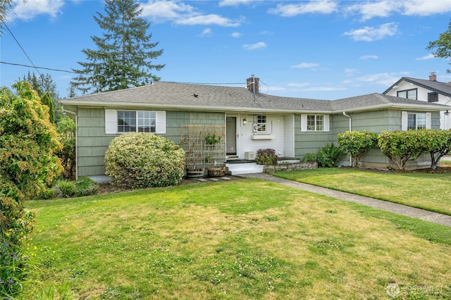 1037 Harding St, Enumclaw, WA 98022 - ranch-style house featuring a front yard, a chimney, and a shingled roof