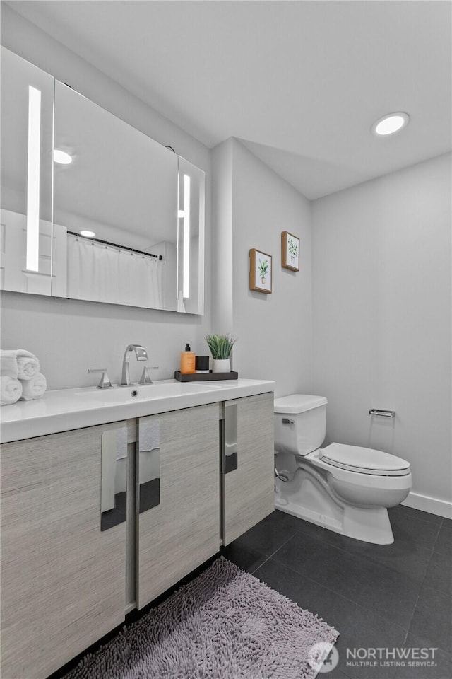 177 NE 107th Ave Unit 1601, Bellevue, WA 98004 - bathroom with vanity, tile patterned flooring, and recessed lighting