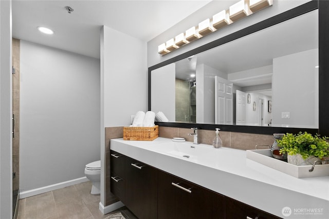 177 NE 107th Ave Unit 1601, Bellevue, WA 98004 - full bath with vanity, a stall shower, tile patterned flooring, and recessed lighting