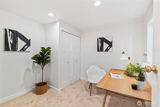 7006 20th Ave NE, Seattle, WA 98115 - carpeted home office featuring baseboards and recessed lighting