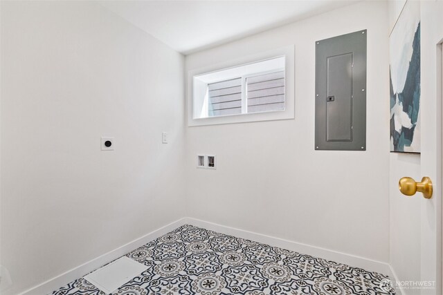 7006 20th Ave NE, Seattle, WA 98115 - laundry room with electric panel, hookup for a washing machine, electric dryer hookup, and light tile patterned floors