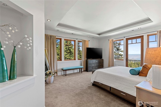 6730 Forest Ridge Dr, Wenatchee, WA 98801 - carpeted bedroom with a raised ceiling, access to outside, and recessed lighting