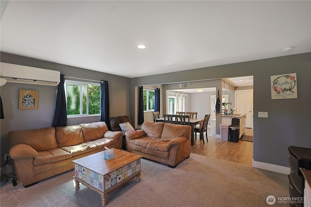 373 Adams Ave, Morton, WA 98356 - living area featuring a wall unit AC, light carpet, and recessed lighting