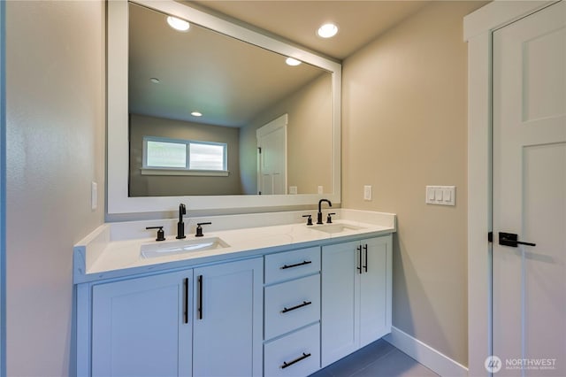 26517 NE 147th Pl Unit Sr 13, Duvall, WA 98019 - full bath with double vanity, recessed lighting, and tile patterned floors