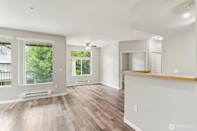 15325 SE 155th Pl Unit N-2, Renton, WA 98058 - unfurnished living room with a baseboard heating unit, wood finished floors, and ceiling fan