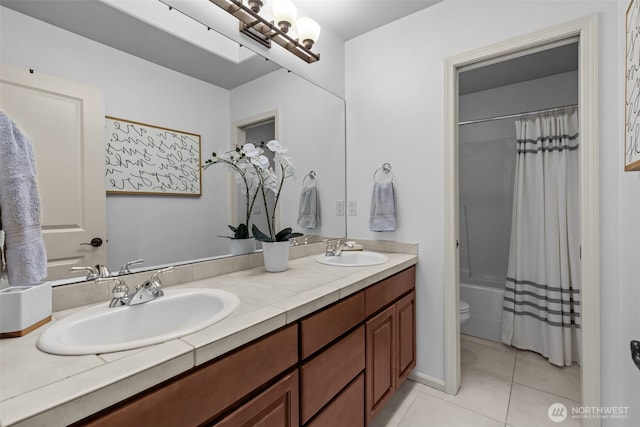 8122 NE 189th Pl, Kenmore, WA 98028 - full bath featuring double vanity, tile patterned floors, and shower / bathtub combination with curtain