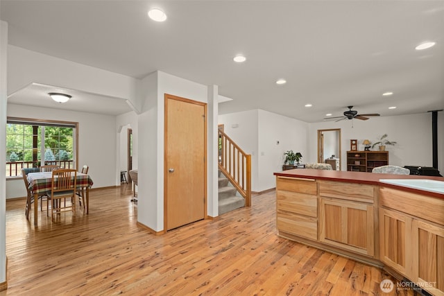 25901 NE 412th Cir, Amboy, WA 98601 - kitchen featuring light wood-style floors, recessed lighting, and a ceiling fan