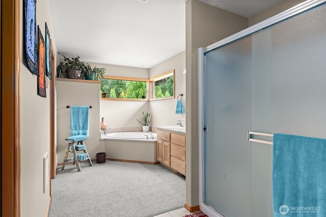 25901 NE 412th Cir, Amboy, WA 98601 - bathroom with a stall shower, vanity, and a garden tub