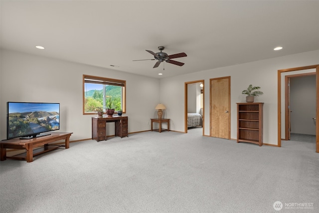 25901 NE 412th Cir, Amboy, WA 98601 - living area featuring ceiling fan, recessed lighting, and light colored carpet