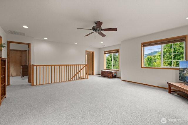 25901 NE 412th Cir, Amboy, WA 98601 - unfurnished room with carpet floors, a ceiling fan, recessed lighting, and an upstairs landing