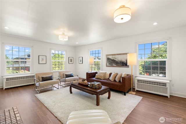 817 E Shelby St, Seattle, WA 98102 - living room with radiator, dark wood-type flooring, and recessed lighting