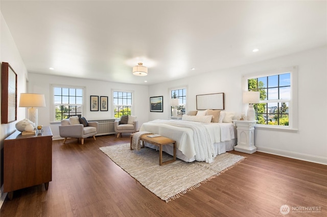 817 E Shelby St, Seattle, WA 98102 - bedroom with dark wood-style floors, recessed lighting, and radiator heating unit