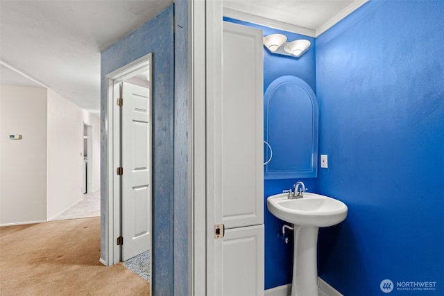 9390 NE Wardwell Rd, Bainbridge Island, WA 98110 - bathroom with baseboards and ornamental molding