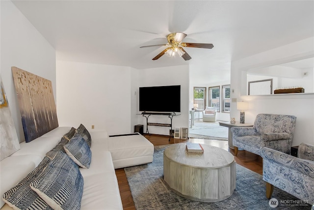 10208 D St E, Tacoma, WA 98445 - living area featuring ceiling fan and wood finished floors
