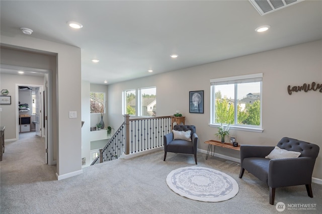 1448 101st Ave SE, Lake Stevens, WA 98258 - sitting room featuring an upstairs landing, carpet flooring, and recessed lighting