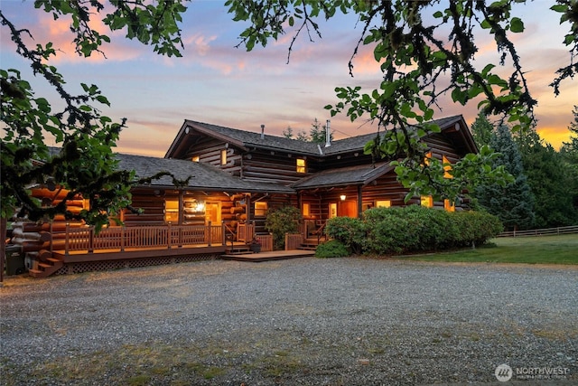 3130 S Bay Vista Dr, Sedro Woolley, WA 98284 - log cabin with log exterior and a wooden deck