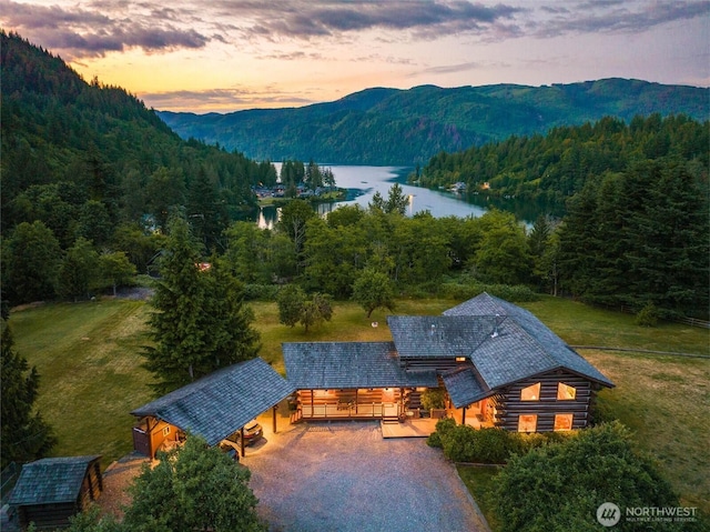 3130 S Bay Vista Dr, Sedro Woolley, WA 98284 - aerial view at dusk of a water and mountain view and a wooded view