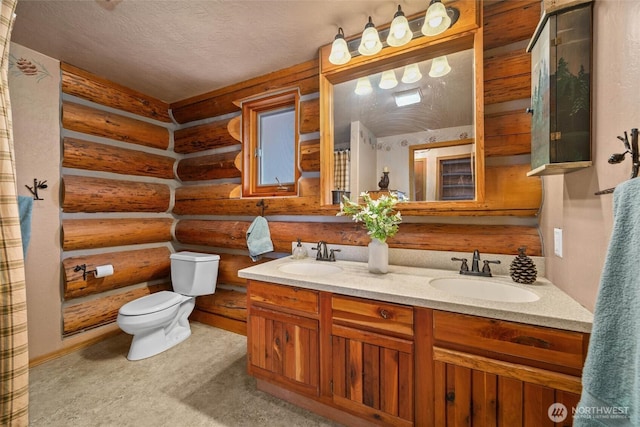 3130 S Bay Vista Dr, Sedro Woolley, WA 98284 - bathroom with log walls and double vanity