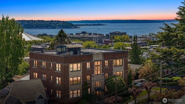 405 Prospect St Unit 201, Seattle, WA 98109 - aerial view at dusk of a water view