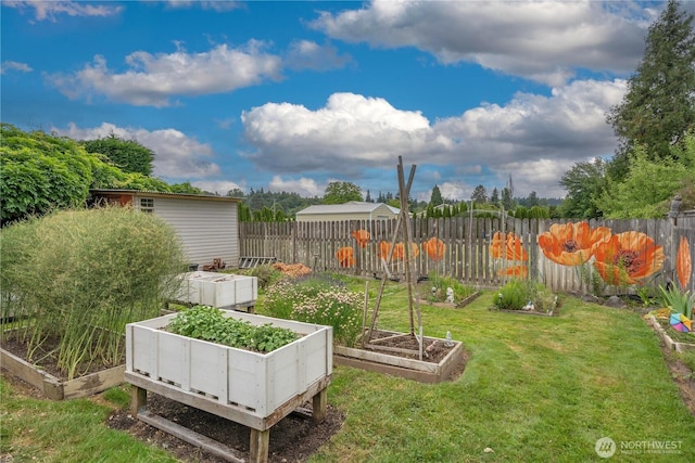 608 14th St SW, Puyallup, WA 98371 - view of yard featuring a garden and a storage shed