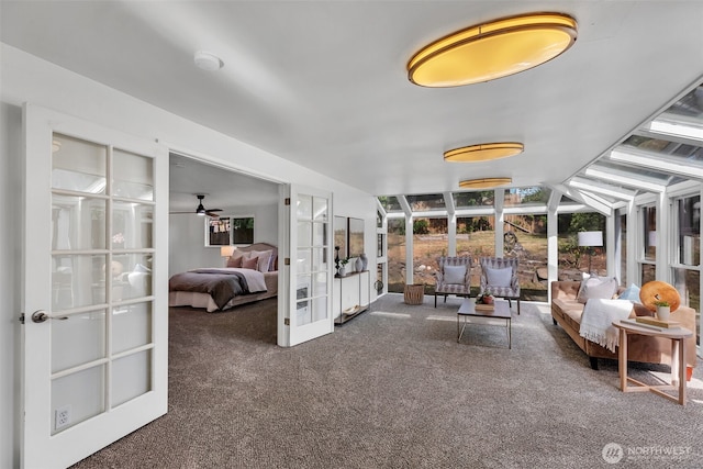 18256 45th Ave S, Seatac, WA 98188 - carpeted living area with french doors, a sunroom, and ceiling fan