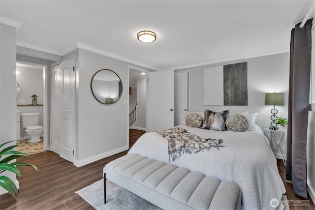 10656 SE 287th St, Auburn, WA 98092 - bedroom featuring ornamental molding, dark wood finished floors, and ensuite bath