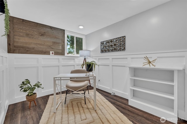 10656 SE 287th St, Auburn, WA 98092 - office featuring a decorative wall, dark wood-style floors, and a wainscoted wall