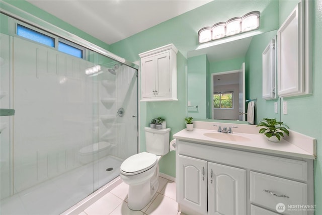 17424 NE 88th Pl Unit B24, Redmond, WA 98052 - bathroom featuring a stall shower, vanity, and tile patterned floors