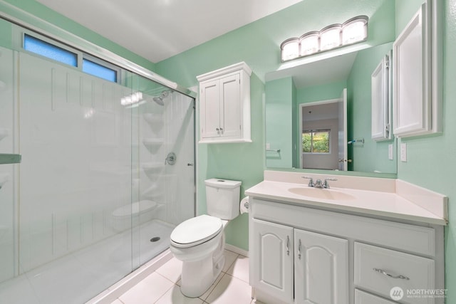 17424 NE 88th Pl Unit B24, Redmond, WA 98052 - bathroom with a stall shower, vanity, healthy amount of natural light, and tile patterned flooring