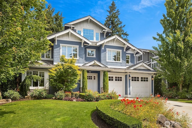 11050 SE 30th St, Bellevue, WA 98004 - view of front of property with an attached garage, concrete driveway, board and batten siding, and a front lawn