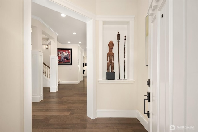 11050 SE 30th St, Bellevue, WA 98004 - hall with dark wood-style flooring, recessed lighting, and stairway
