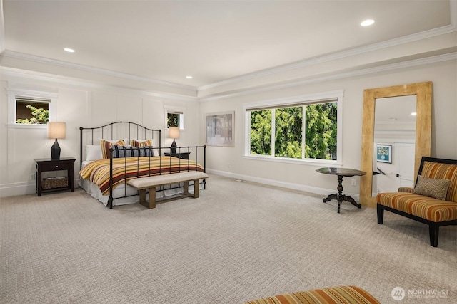 11050 SE 30th St, Bellevue, WA 98004 - carpeted bedroom featuring ornamental molding and recessed lighting