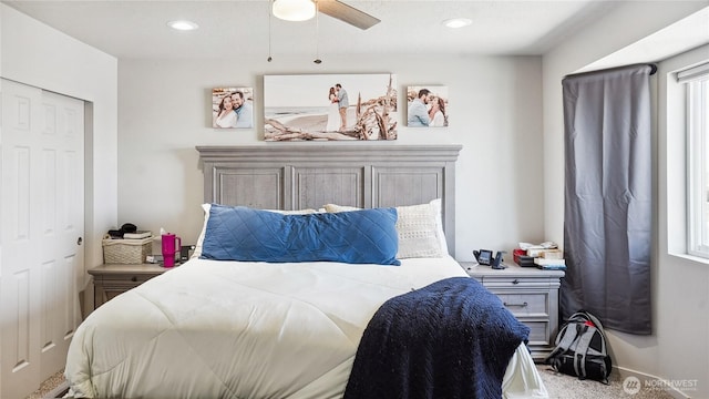 920 E Mt Adams St, Othello, WA 99344 - bedroom featuring carpet, ceiling fan, and recessed lighting